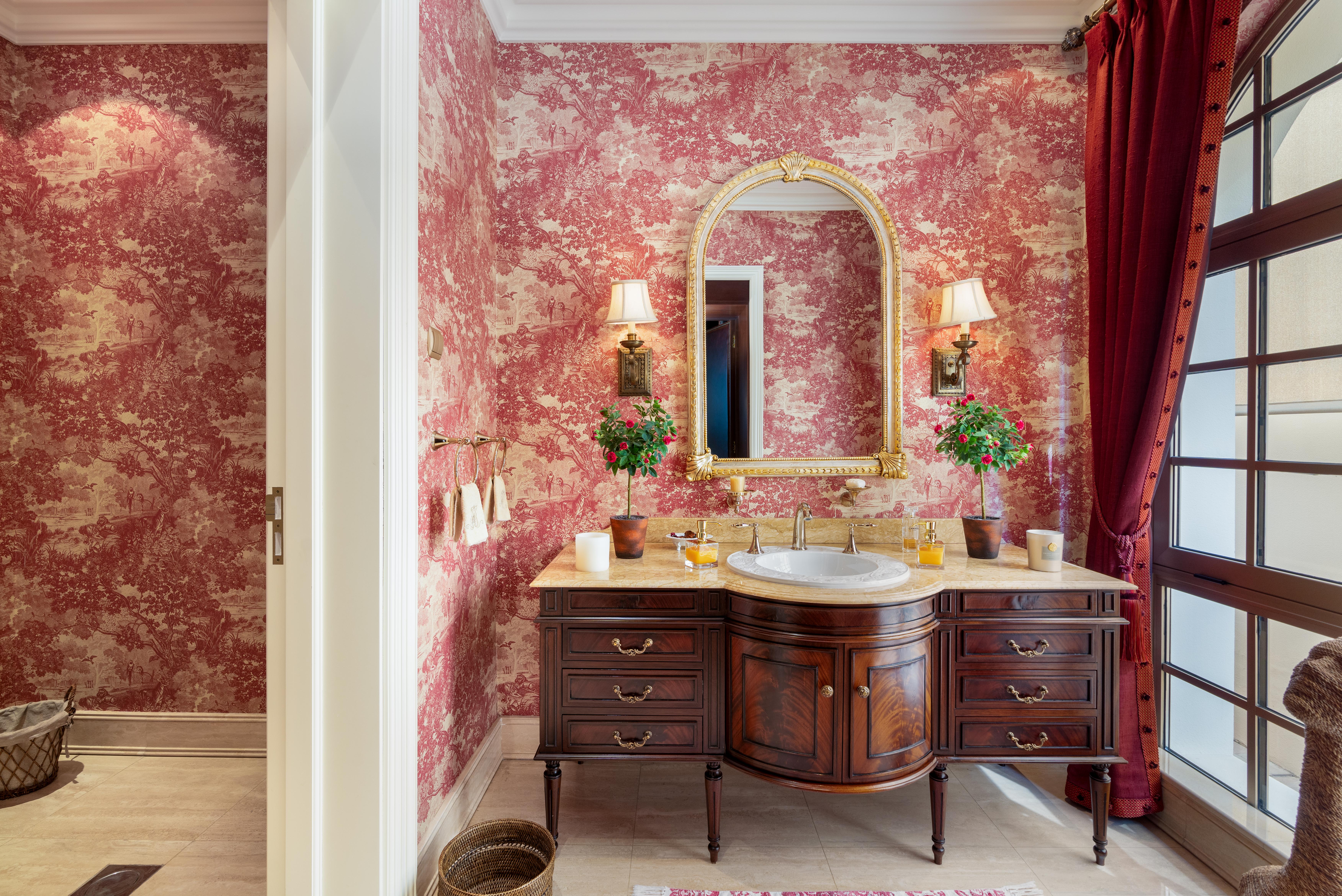French toile powder room luxury interior